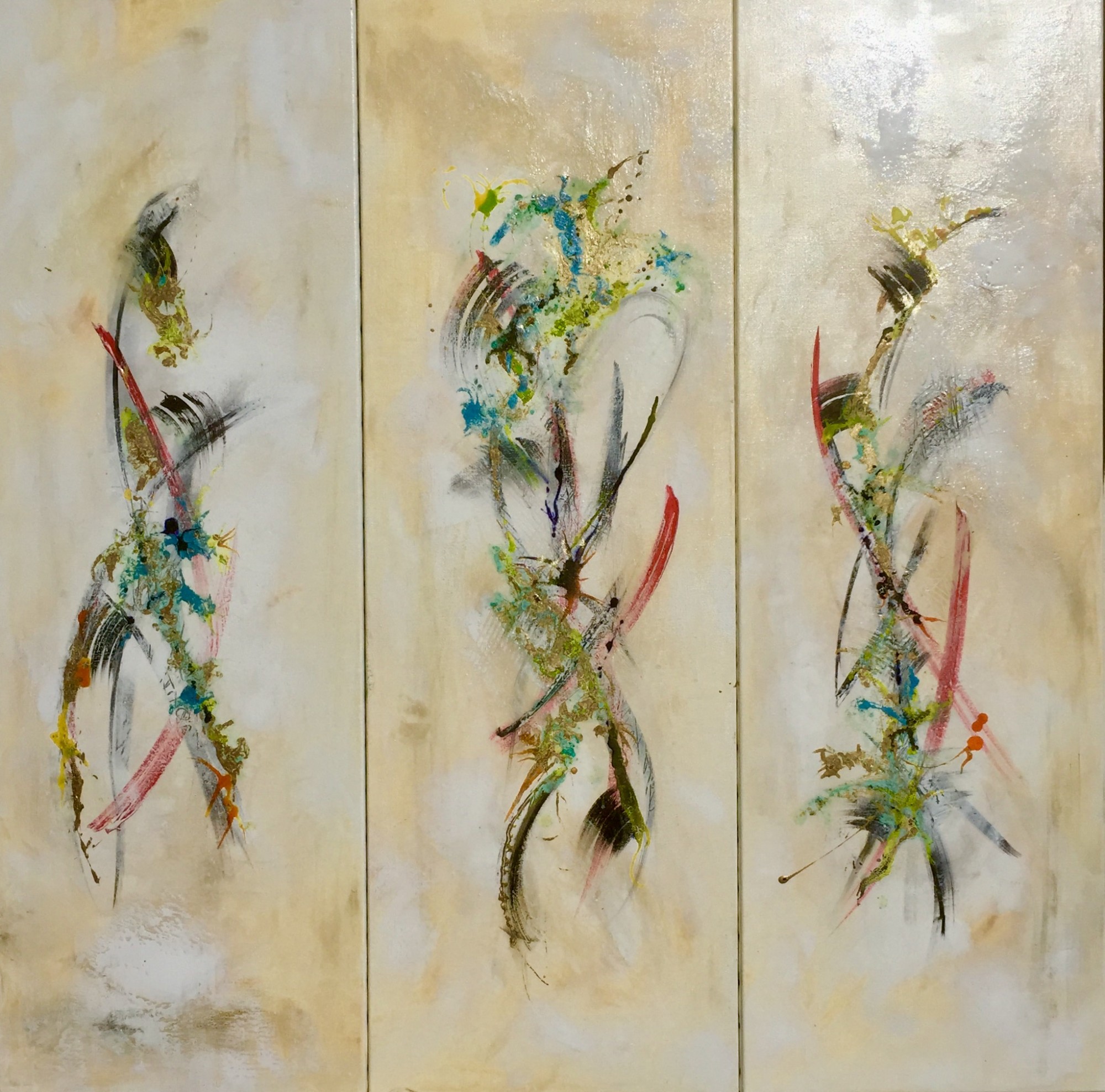 Elle, Lui, Nous, légèreté 120x120 triptyque 3x40x120